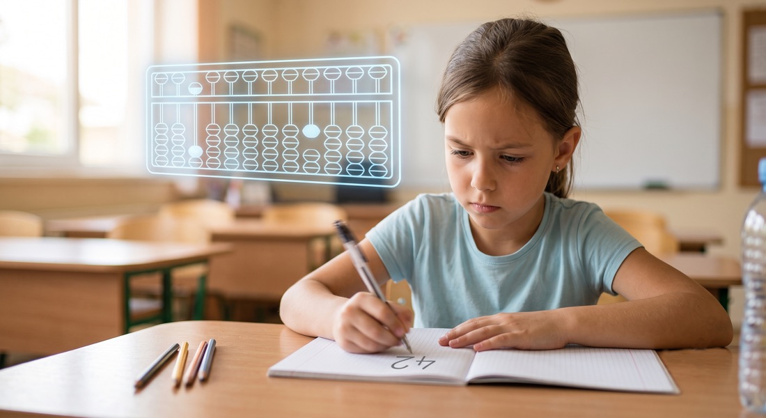A child visualising the abacus while calculating mentally